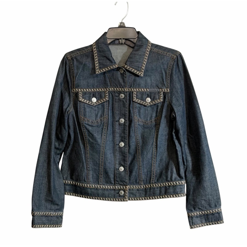 Liz Claiborne Med Whipstitch Denim Jacket 2000's Y2K Western Chic
